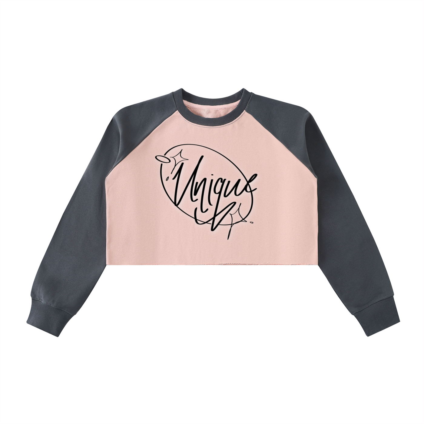 Raw-Hem Color-Block Raglan Crop Sweatshirt